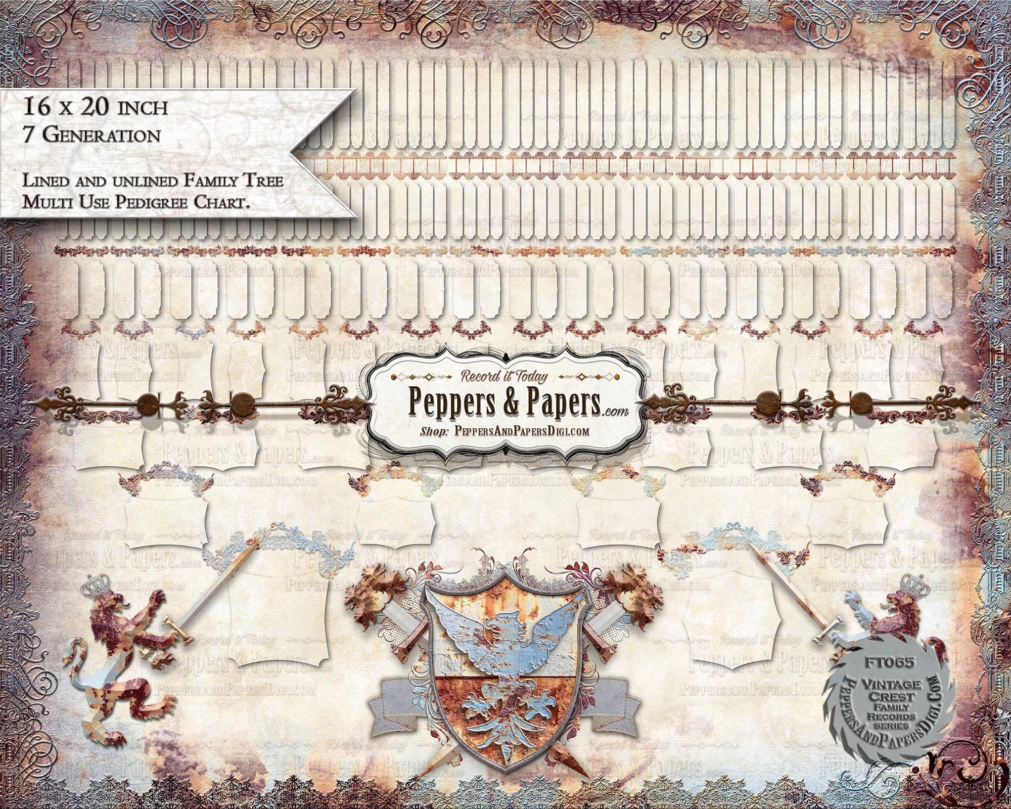 Pedigree chart, 16x20 - *YOU PRINT* 7 Generation ancestry ...