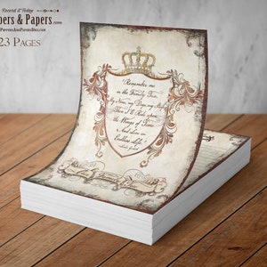 Family Tree Workbook, Ancestry Gift for Mom and Dad, 123 page Printable 8.5x11 Family Genealogy Forms FT01 Vintage Crest image 2