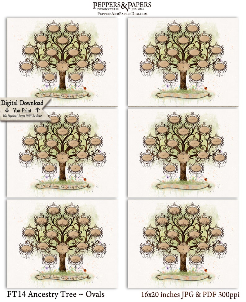 Family Tree 5 Generation Pedigree gift for wedding couple, 20x16 Mothers Day genealogy gift, personalized custom DIY gift, YOU PRINT, FT14 image 6