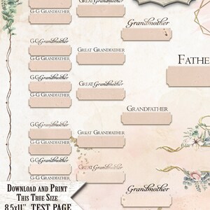 Family Tree Hourglass Pedigree, YOU PRINT, Editable Ancestry Chart, Customizable, 5 Generation Ancestry Gift, 16x20 Genealogy Chart, FT106 image 6