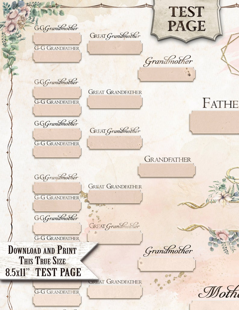 Family Tree Hourglass Pedigree, YOU PRINT, Editable Ancestry Chart, Customizable, 5 Generation Ancestry Gift, 16x20 Genealogy Chart, FT106 image 6