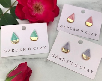 Teardrop gold dipped multi color studs