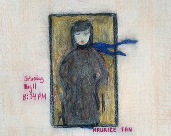 Figurative Female Colored Pencil Drawing: Unique Wall Art, 9x12