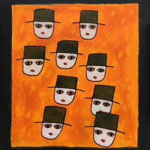 Outsider Art Brut Unframed Original Painting of Faces