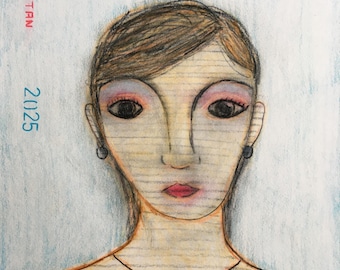 Portrait Artwork of Woman Original Colored Pencil Art