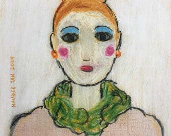 Portrait Drawing Colored Pencil Art 9x12 Female Face Artwork Original