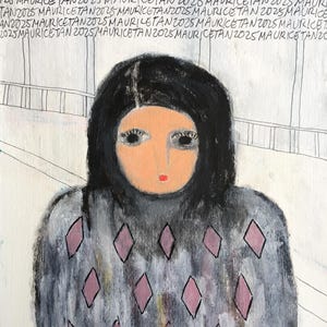 Outsider Art Brut Original Acrylic Painting Unframed Art on Paper Female Portrait