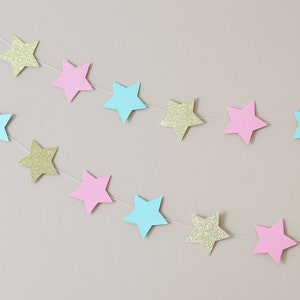 Mint, Pink and Gold Glitter Star Garland, First Birthday Decoration, Twinkle Twinkle Little Star,