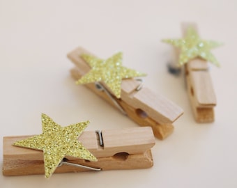 Twinkle Twinkle Little Star Glitter Gold Star Clothespins, Gift Packaging, Christmas Gift Packaging, First Birthday Gift Bags, Baby Shower