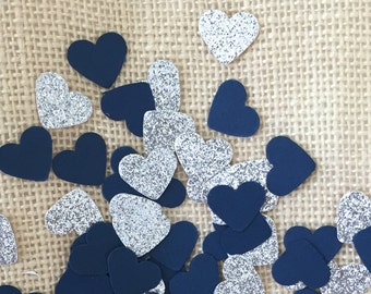 Navy and Silver Glitter Heart Confetti, Wedding Decor, Bridal Shower, Baby Shower, Navy Decorations, Table Decor, Invitation Stuffer