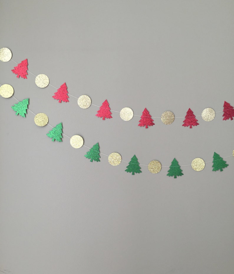 Holiday Garland, Christmas Decorations, Red, Gold and Green Garland, Christmas Tree Garland, Paper Garland, Holiday Decorations image 1