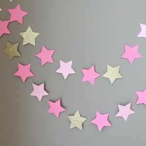 Twinkle Twinkle Little Star Garland, Baby Shower Decorations, First Birthday,Pink and Gold Decorations,Birthday,Gold Star Garland,Cake Smash