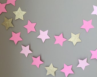 Twinkle Twinkle Little Star Garland, Baby Shower Decorations, First Birthday,Pink and Gold Decorations,Birthday,Gold Star Garland,Cake Smash