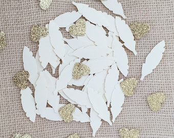 Beige Cream Gold Glitter Confetti, Wedding Confetti, Feather Confetti, Gold Bridal Shower, Baby Shower, Gold Table Decor, Party Confetti