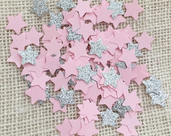 Twinkle Twinkle Little Star Blush Pink and Silver Glitter Star Confetti, Birthday, Baby Shower, First Birthday, Silver Stars, Table Scatter