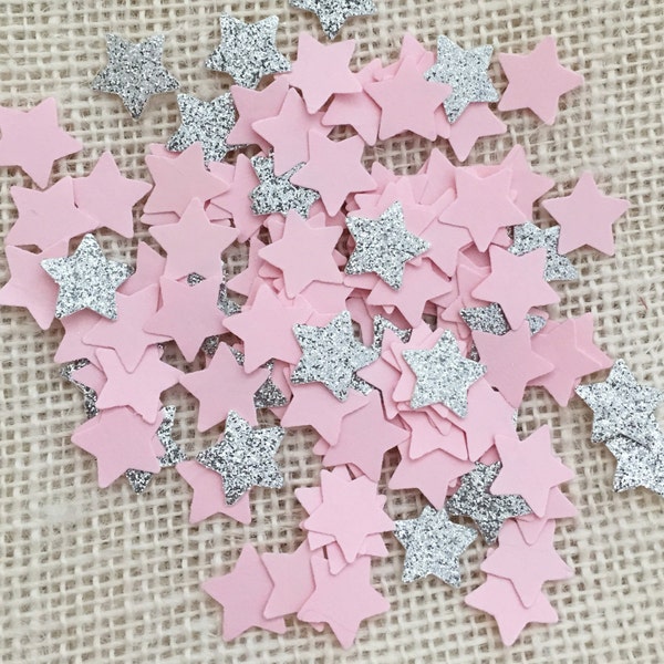 Twinkle Twinkle Little Star Blush Pink and Silver Glitter Star Confetti, Birthday, Baby Shower, First Birthday, Silver Stars, Table Scatter