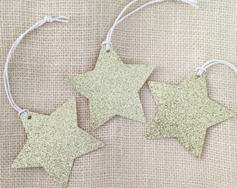 Gold Glitter Stars Gift Tags Set (12), Twinkle Little Star Favor Tags,Party Gift Favors,Gold Glitter Stars,Tags