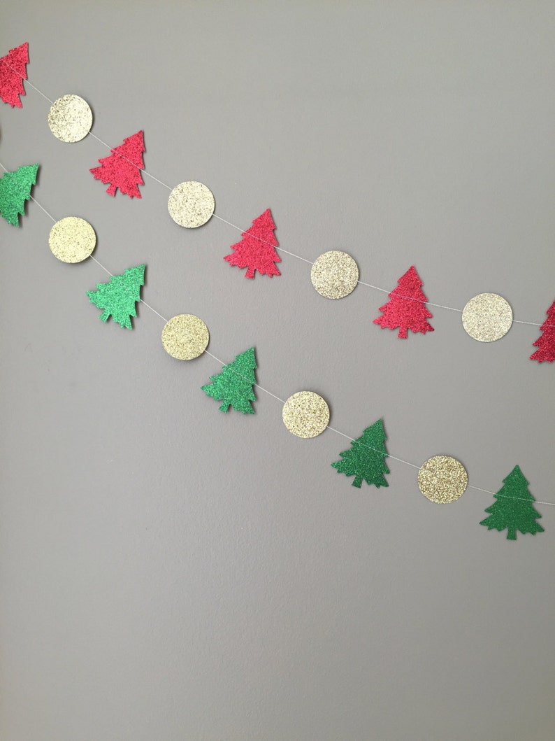 Holiday Garland, Christmas Decorations, Red, Gold and Green Garland, Christmas Tree Garland, Paper Garland, Holiday Decorations image 2