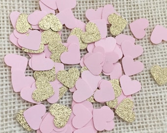 Blush Pink Gold Glitter Heart Confetti, Wedding Confetti, Bridal Shower, Baby Shower, Paper Confetti, Table Scatter, Heart Confetti, Party