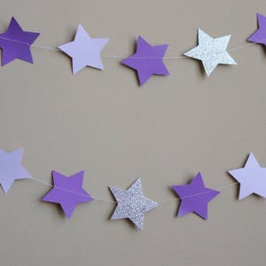 Lavender, Purple, Star Garland, Birthday Decoration, Purple, Silver Glitter Banner, Twinkle Twinkle Little Star, Baby Shower Decor