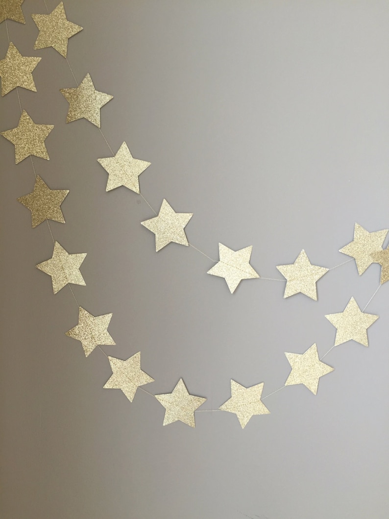 Twinkle Twinkle Little Star Gold Glitter Star Garland, First Birthday Decor, Gold Star Decoration, Baby Shower Decor image 1
