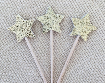 Gold Twinkle Twinkle Little Star Cupcake Toppers Set (12), Birthday Decor, Baby Shower, First Birthday, Gold Glitter Stars, Twinkle Twinkle