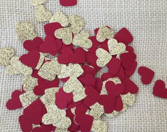 Valentine's Day Decorations, Gold Glitter and Red Heart Confetti, Wedding Gold Decor, Bridal Shower, Glitter Hearts,Table Decor, Red Decor