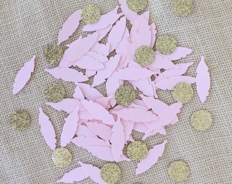 Blush Pink Gold Glitter Confetti, Wedding Confetti, Feather Confetti, Gold Bridal Shower, Baby Shower, Gold Table Decor, Party Confetti