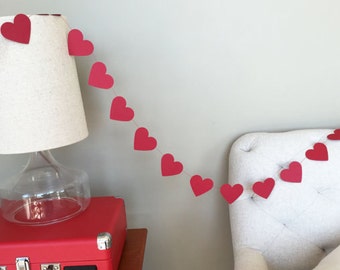 Valentine's Day Decorations, 10ft Red Heart Paper Garland, Bridal Shower, Party Decorations, Wedding Banner, Heart Garland, Red Garland