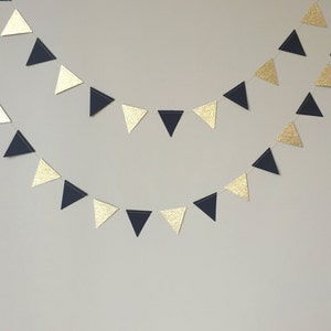 50th Birthday Party Decoration, Mini Black and Gold Glitter Triangle Garland, Paper Garland, Black and Gold Decor