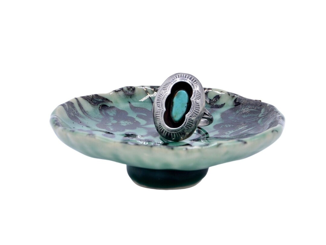 Turquoise Blue Floral Ring Dish Ceramic Ring Dish Etsy