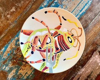 Lubber Grasshopper Dinner Plate, 24k Gold, Art Collector Plate