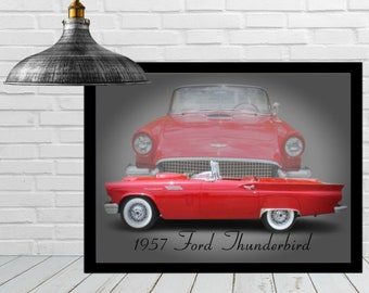 1957 Ford Thunderbird digital wall print, Classic Ford car wall art, Man's gift idea, Office wall art, Antique Ford print