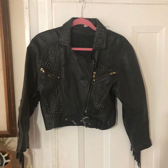 Fringe leather motto jacket