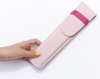 hand-sewn leather case- fan case - fan case pale pink