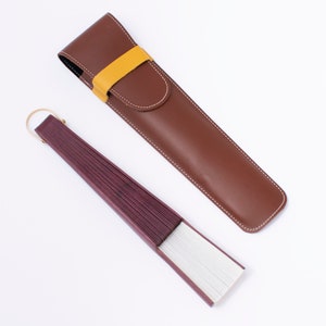 Custodia in pelle cucita - Copriventola marrone e giallo - custodia per ventaglio - SPEDIZIONE GRATUITA