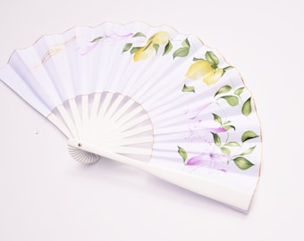 Bridal fan with floral bouquet, Sicilian inspired fan. Hand Painted Fan