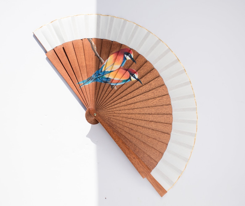 Birds Illustration Fan / Natural Wood Fan / Bird Painting Fan - Etsy