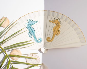 VENTAGLIO cavallo di mare / Piccolo fan cavallucci marini / fan di legno / fan moderno / fan fatto a mano