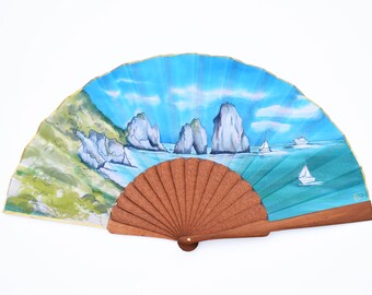 Your town - CAPRI - Italy Handfan / Hand painted Fan / Wooden handfan / cotton fan / Customized fan / gift for mom | fashion accessories