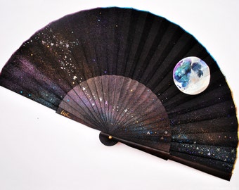 Volle maan. Handgeschilderde ventilator. handgeschilderde ventilator. eventail - GRATIS VERZENDING