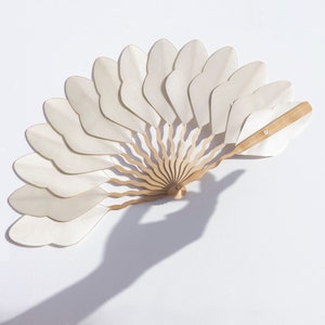 Bridal fan, handmade in silk satin and natural sycamore wood