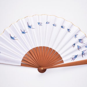 Christmas gift/ Hand fan swallows / FREE SHIPPING Hard Fans silk or cotton Bridal fan Wedding handfan image 3