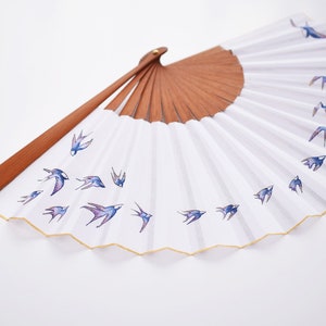 Christmas gift/ Hand fan swallows / FREE SHIPPING Hard Fans silk or cotton Bridal fan Wedding handfan image 4