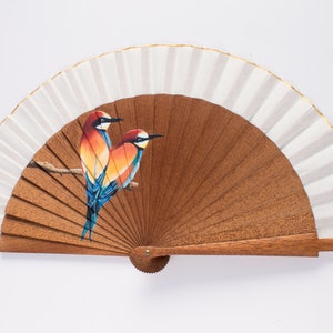 Birds illustration fan / Natural wood fan / Bird painting fan / Spanish artisan fan / Special fan