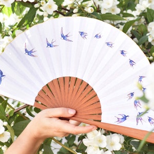 Christmas gift/ Hand fan swallows / FREE SHIPPING Hard Fans silk or cotton Bridal fan Wedding handfan image 1