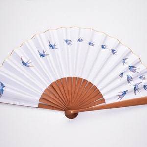 Christmas gift/ Hand fan swallows / FREE SHIPPING Hard Fans silk or cotton Bridal fan Wedding handfan image 2