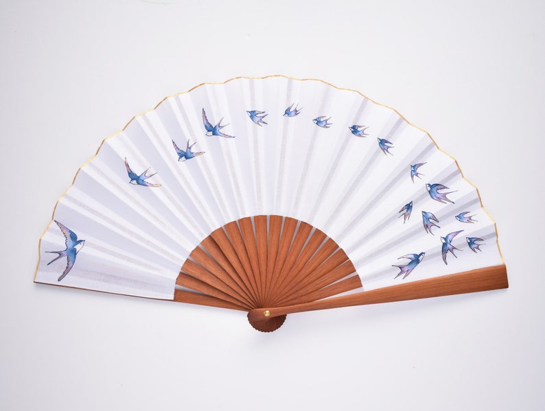 Christmas gift/ Hand fan swallows / FREE SHIPPING Hard Fans silk or cotton Bridal fan Wedding handfan image 2