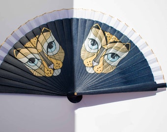 HandFan / CATS / Hand painted handFan / Wooden handfan / cotton handfan / Spanish handfan / Modern handfan / Pop handfan / artisan handfan