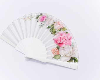 Personalized bridal fan / Floral fan / silk fan / white fan /